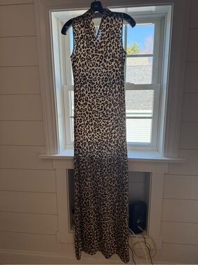 Veronica Beard Sleeveless Leopard Maxi Dress in Black and Cream